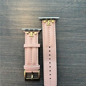 Tory Burch Pink Leather Apple Watch Band with Gold Accents